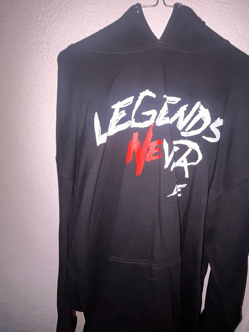 Revenge Clothing Black Hoodie with White & Red "Legends Never" Graphic
